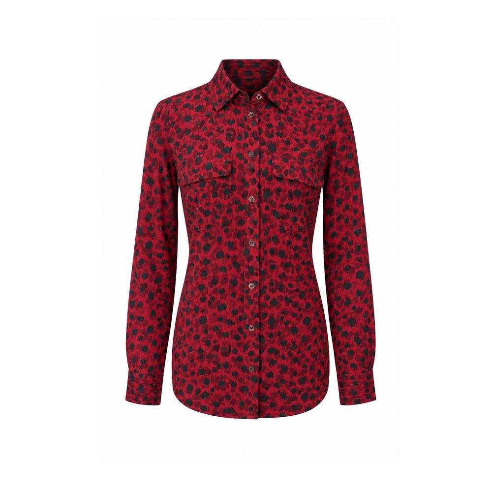 Equipment Femme Silk Red Animal Print Button Down Shirt Size XS
